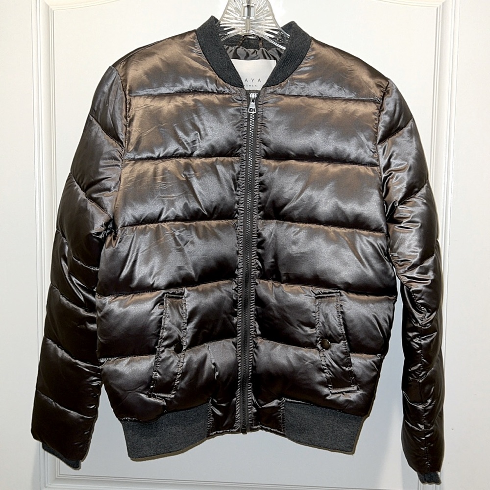Yaya Women Silver/Gunmetal metallic puffer jacket. Sz S